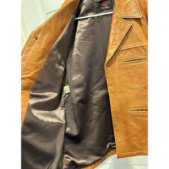 VTG De Long Classic Lamb Leather Men's Brown Button Front Blazer Jacket Size 40R - Picture 11 of 14
